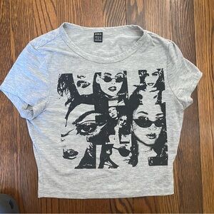 SHEIN Gray Collage Print Short Sleeve Tee